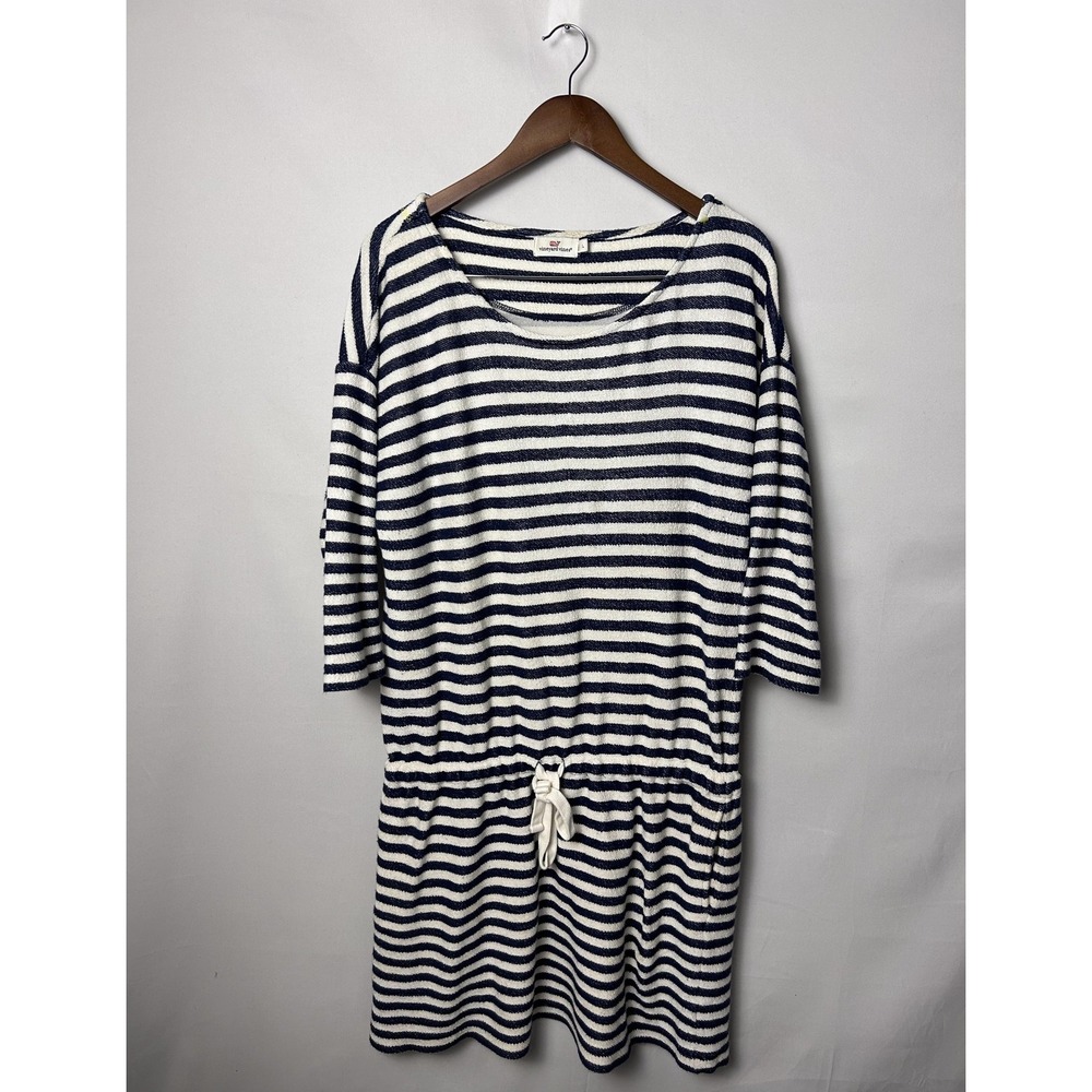 Vineyard Vines Sweater Dress Womens L Blue White Striped 3/4 Sleeve Nautical